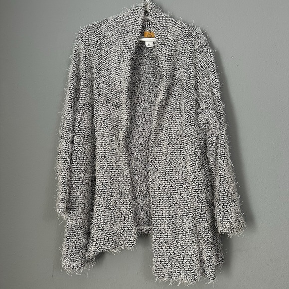 Ruby Rd. Sweaters - Ruby Rd Eyelash Cardigan Sweater XL Black White Marled Open Front Cozy Fluffy
